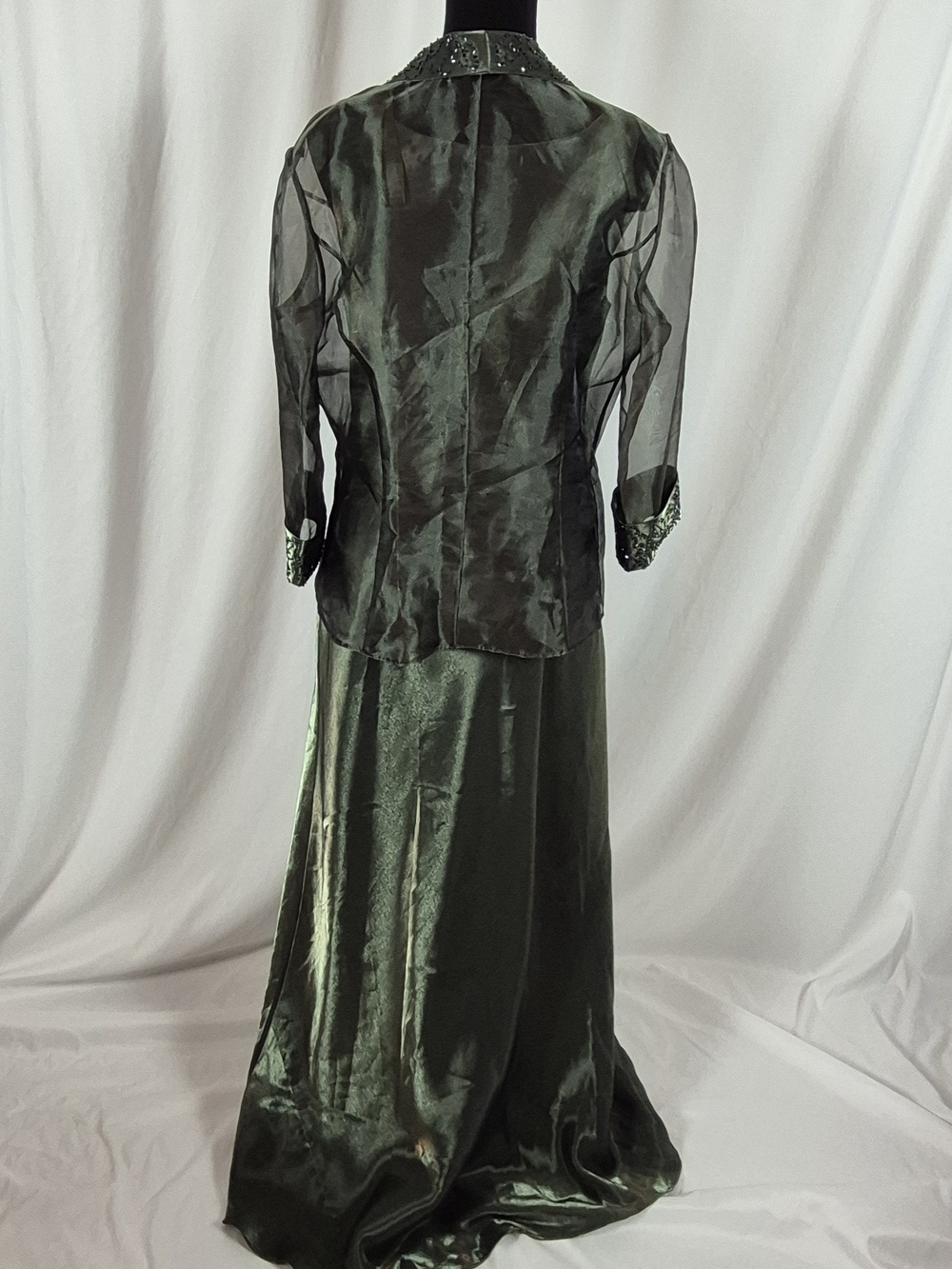 Alex Evenings Y2K Metallic Green Satin Gown w/ Matching Jacket - Vtg 14 / Mod 10 - Picture 3 of 16